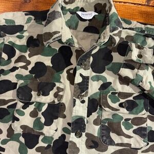 Vintage Five Brother Flannel Shirt Men LARGE Green Camo Duck Hunter LS USA 1980s